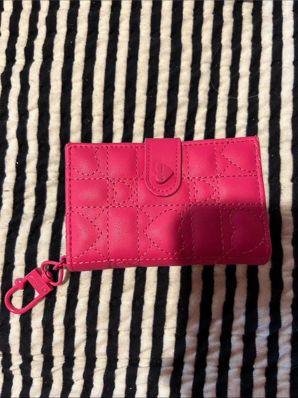 Betsey Johnson Hot Pink Quilted Heart Wallet with Key Clip